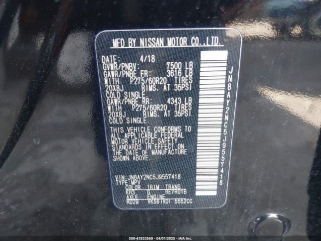 JN8AY2NC5J9557418 Nissan Armada Sl