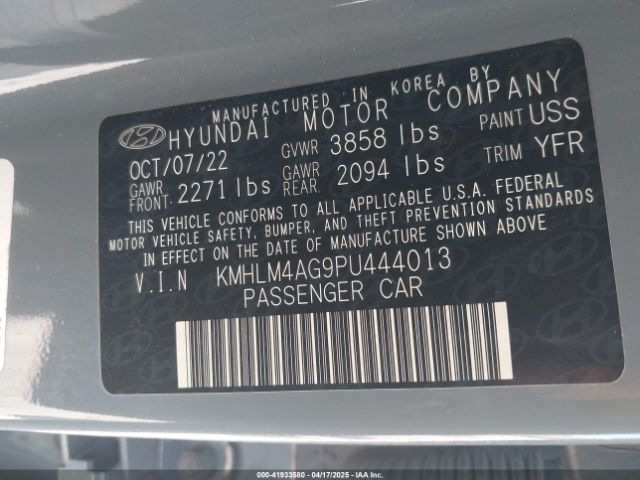 KMHLM4AG9PU444013 Hyundai ELANTRA SEL