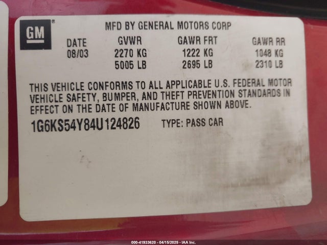 2004 CADILLAC SEVILLE 1G6KS54Y84U124826 Photo 8