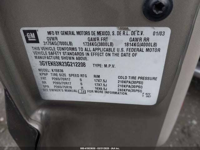 2003 CADILLAC ESCALADE EXT 3GYEK63N23G212208 Photo 8