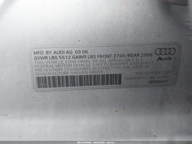 2006 AUDI A6 WAUKH74F76N167909 Photo 8