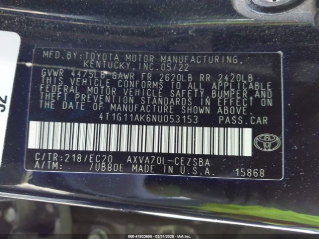 4T1G11AK6NU053153 Toyota Camry Se Nightshade Edition