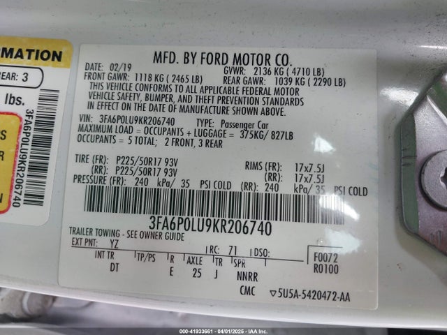 Ford Fusion Hybrid Se 2019 3FA6P0LU9KR206740 Image 9