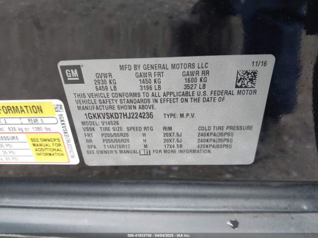 1GKKVSKD7HJ224236 GMC Acadia Limited