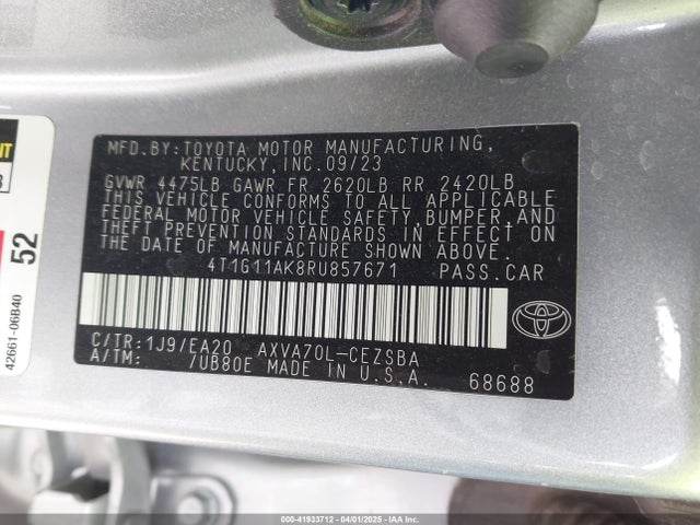 4T1G11AK8RU857671 Toyota CAMRY SE