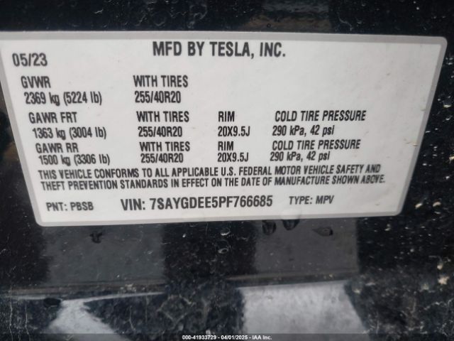 7SAYGDEE5PF766685 Tesla Model Y Awd/long Range Dual Motor All-wheel Drive
