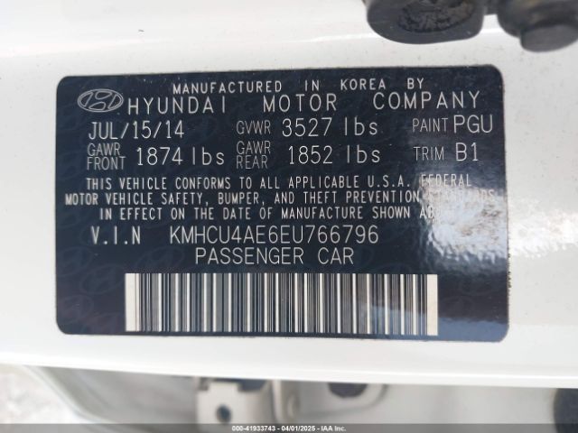 KMHCU4AE6EU766796 Hyundai ACCENT GLS