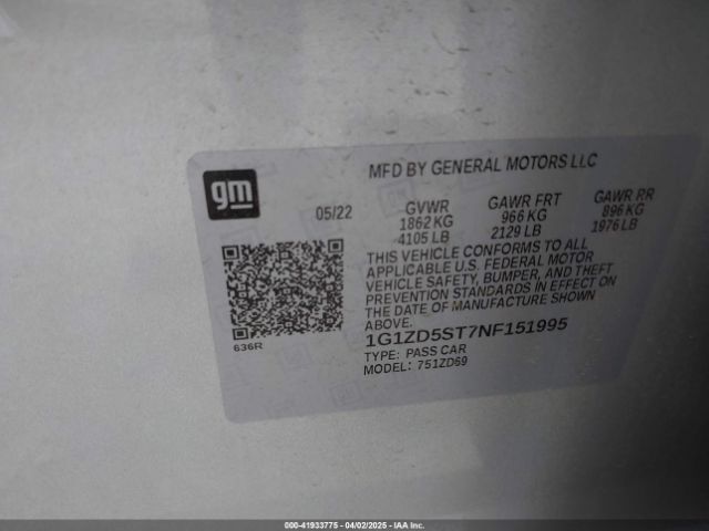 1G1ZD5ST7NF151995 Chevrolet Malibu Fwd Lt