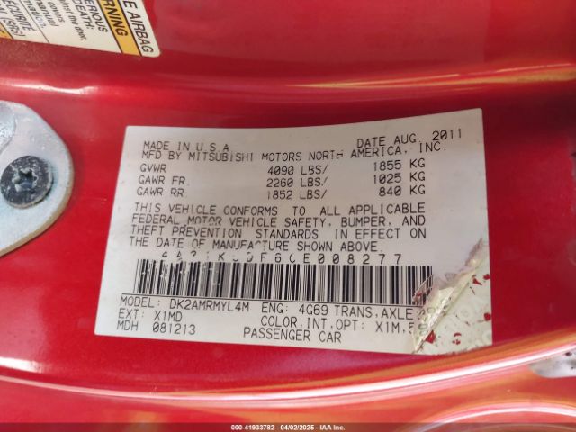 2012 MITSUBISHI ECLIPSE 4A31K5DF6CE008277 Photo 8