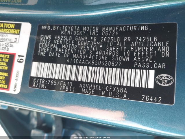 4T1DAACK8SU520827 Toyota CAMRY LE