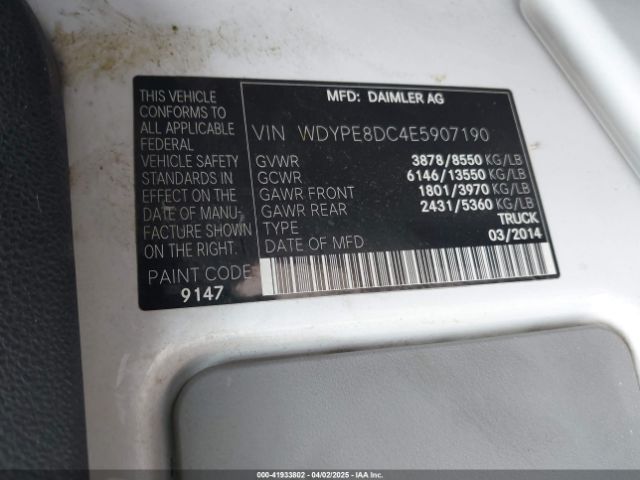 WDYPE8DC4E5907190 Freightliner Sprinter 2500 High  Roof