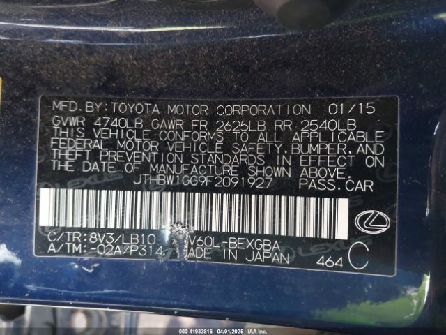 JTHBW1GG9F2091927 Lexus ES 300H