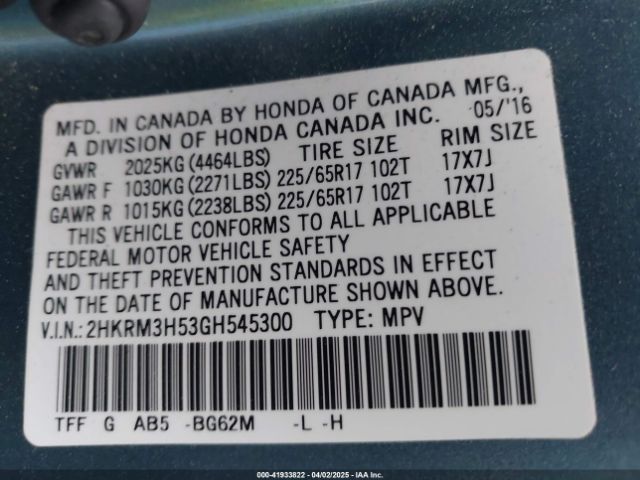 2HKRM3H53GH545300 Honda CR-V EX