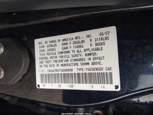 2007 ACURA TL 19UUA76517A046968 Photo 8
