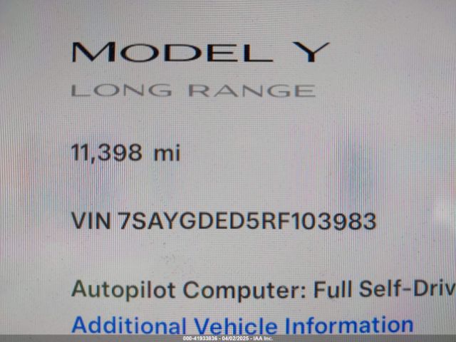 7SAYGDED5RF103983 Tesla Model Y Long Range Dual Motor All-wheel Drive/rwd
