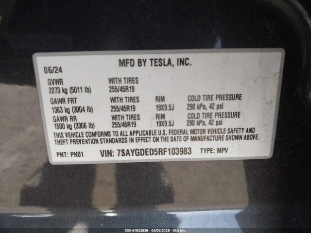 7SAYGDED5RF103983 Tesla Model Y Long Range Dual Motor All-wheel Drive/rwd
