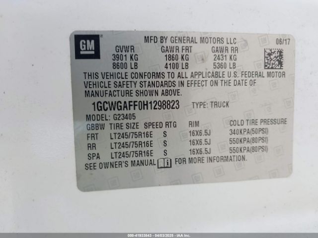 1GCWGAFF0H1298823 Chevrolet Express 2500 Work Van