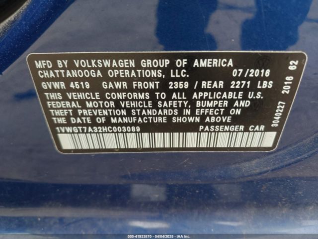 1VWGT7A32HC003089 Volkswagen Passat 1.8t Se