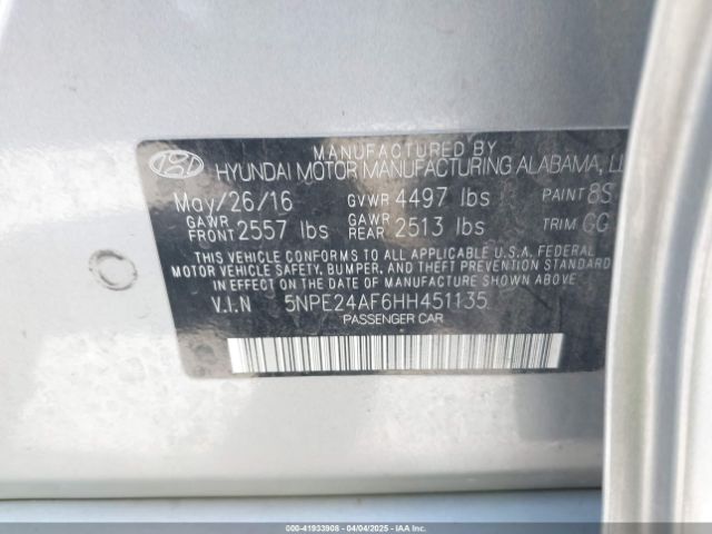 5NPE24AF6HH451135 Hyundai SONATA SE