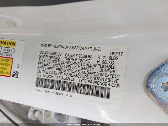 1HGCV1F41JA002433 Honda ACCORD EX