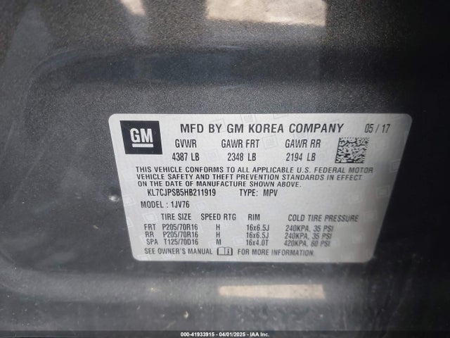 KL7CJPSB5HB211919 Chevrolet TRAX 1LT