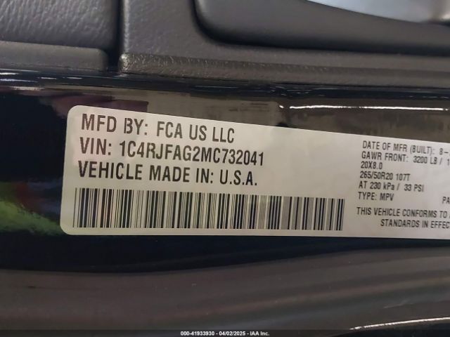 1C4RJFAG2MC732041 Jeep Grand Cherokee Laredo X 4x4