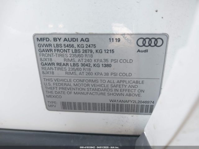 WA1ANAFY2L2046974 Audi Q5 Premium 45 Tfsi Quattro S Tronic