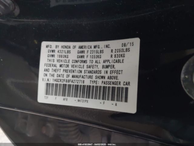 1HGCR2F88FA272716 Honda Accord Ex-l