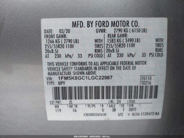 1FM5K8GC1LGC22987 Ford Explorer St