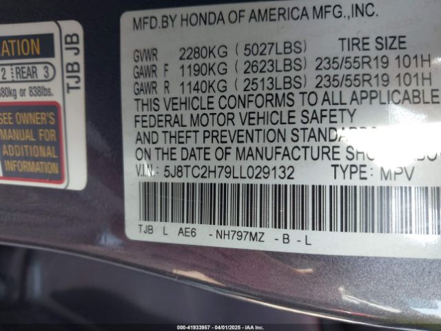5J8TC2H79LL029132 Acura Rdx Advance Package