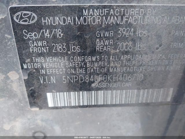 5NPD84LF0KH406710 Hyundai ELANTRA SEL
