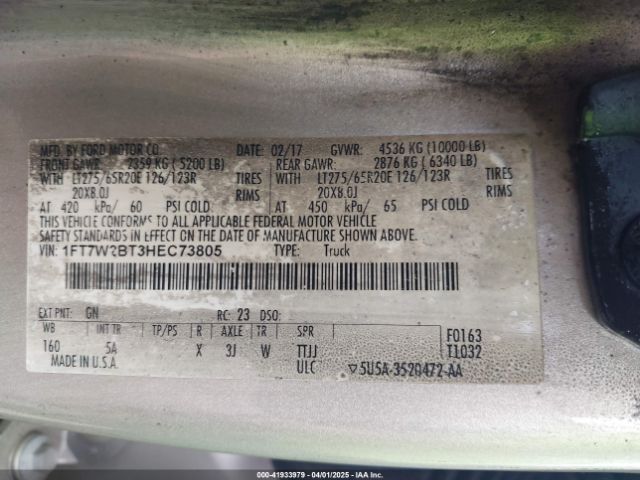1FT7W2BT3HEC73805 Ford F-250 Lariat