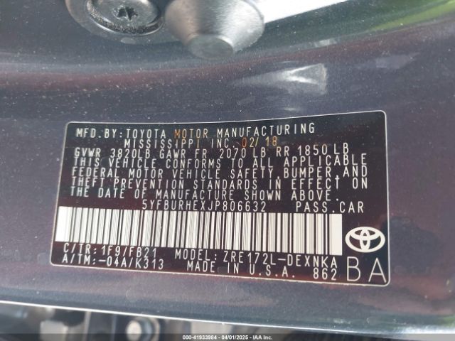5YFBURHEXJP806632 Toyota 2zr-fe