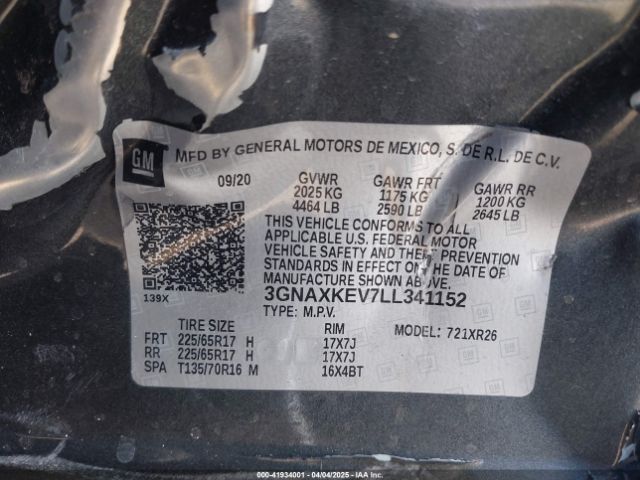 3GNAXKEV7LL341152 Chevrolet Equinox Fwd Lt 1.5l Turbo