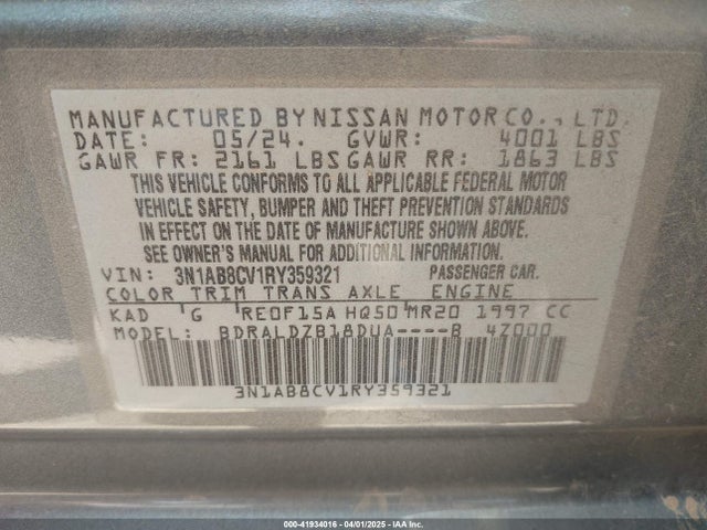 3N1AB8CV1RY359321 Nissan Sentra Sv Xtronic Cvt