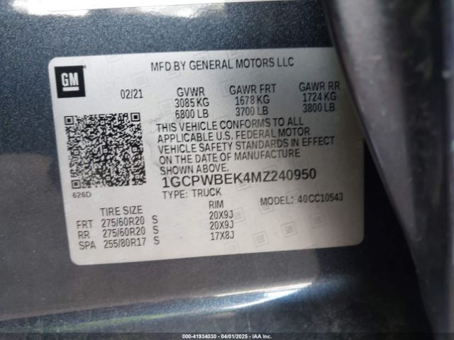 1GCPWBEK4MZ240950 Chevrolet Silverado 1500 2wd  Short Bed Custom