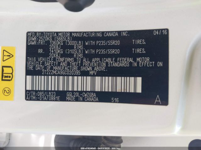 2T2ZZMCA9GC020395 Lexus RX