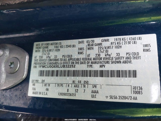 1FMCU0G6XLUB32252 Ford ESCAPE SE