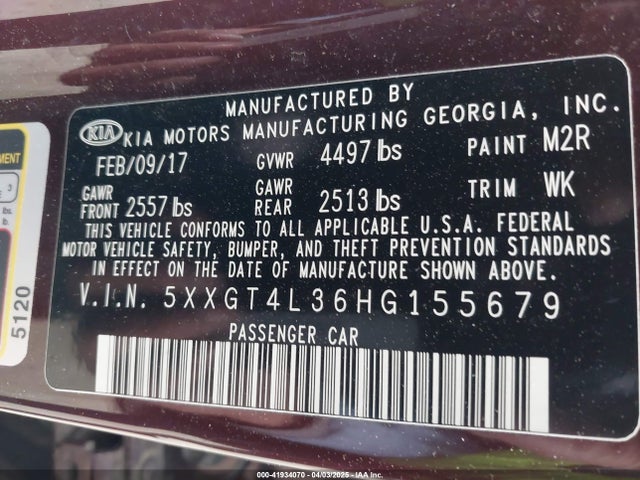 5XXGT4L36HG155679 KIA g 2.4 dohc gdi