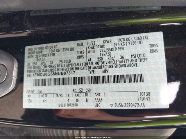 1FMCU0G68NUB87317 Ford ESCAPE SE