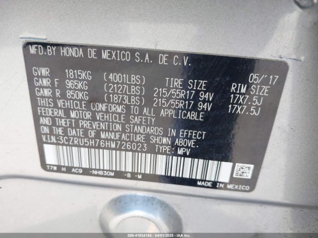 3CZRU5H76HM726023 Honda Hr-v Ex-l