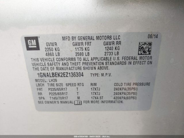 1GNALBEK2EZ136304 Chevrolet EQUINOX 1LT