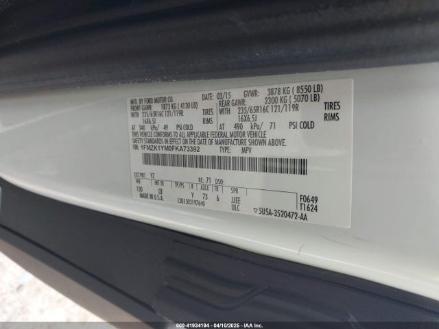 Продажа на аукционе авто 2015 Ford Transit-150 Xlt, vin: 1FMZK1YM0FKA73392, номер лота: 41934194