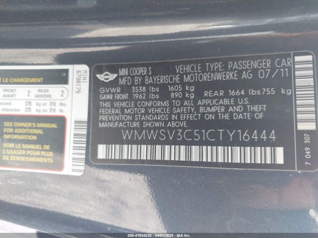 2012 MINI COOPER S WMWSV3C51CTY16444 Photo 8