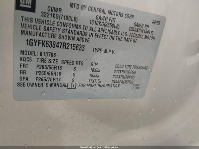 2007 CADILLAC ESCALADE 1GYFK63847R215633 Photo 8