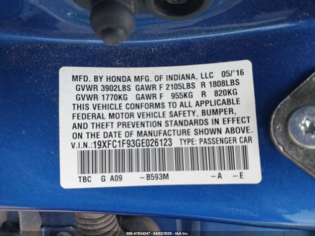19XFC1F93GE026123 Honda Civic Touring