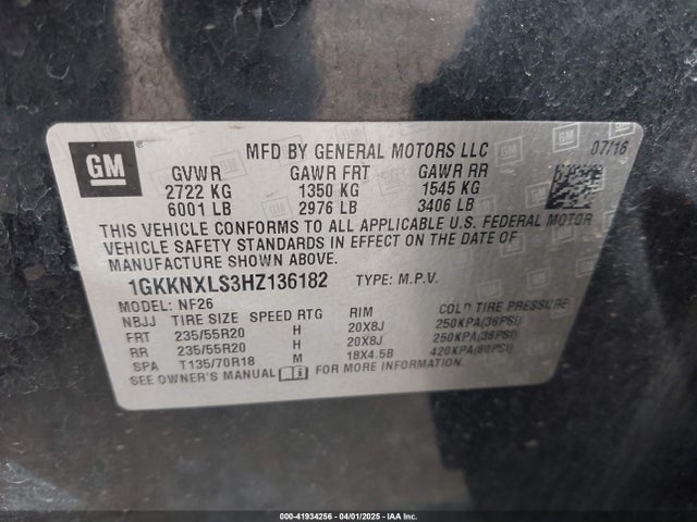 1GKKNXLS3HZ136182 GMC Acadia Denali