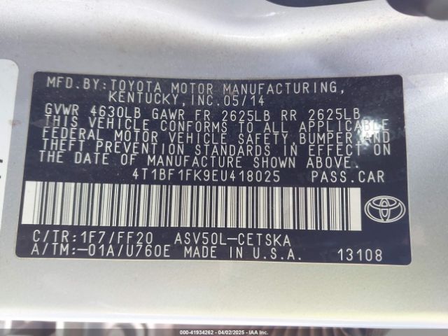 4T1BF1FK9EU418025 Toyota CAMRY SE