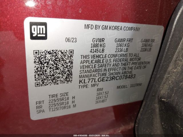 KL77LGE23RC078483 Chevrolet Trax Fwd 1rs