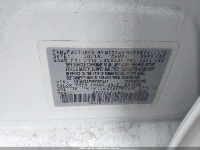 3N1AB7AP0FY362351 Nissan SENTRA S